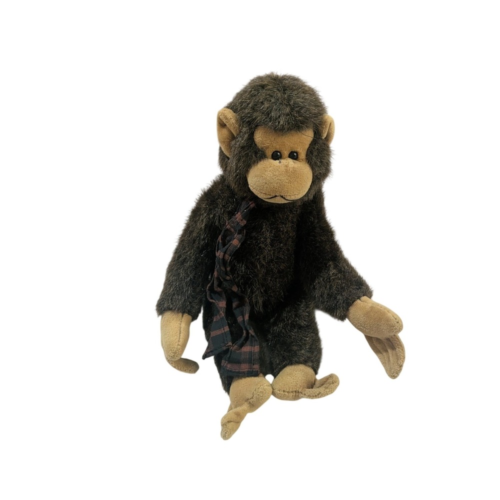 Boyds Collection JB Bean Series Monkey Plush Brown Stuffed Animal Plaid Scarf